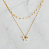 Layered Pearl Chain Butterfly Necklace