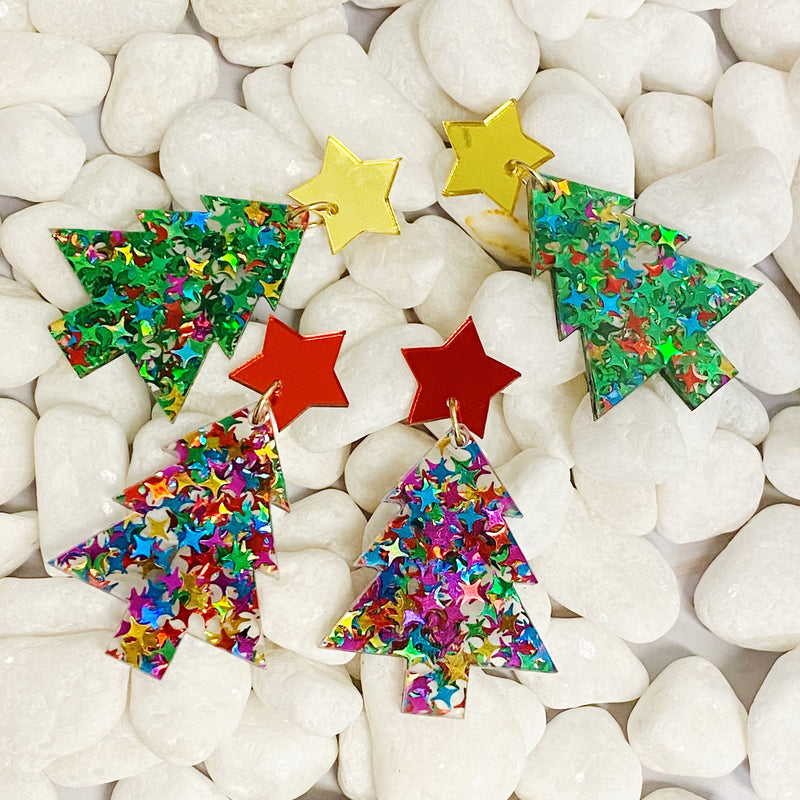 So Festive Stars On Tree Earrings