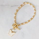 Layered Pearl Chain Butterfly Bracelet