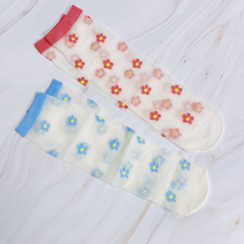 Mini Flower Sheer Socks Set Of 2 Pairs