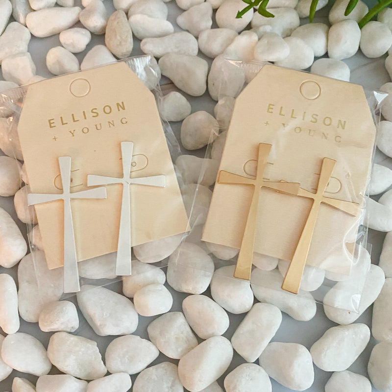 Satin Finish Cross Earrings