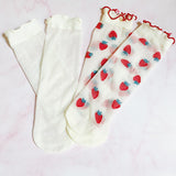 Juego de 2 pares de calcetines transparentes con lunares y fresas