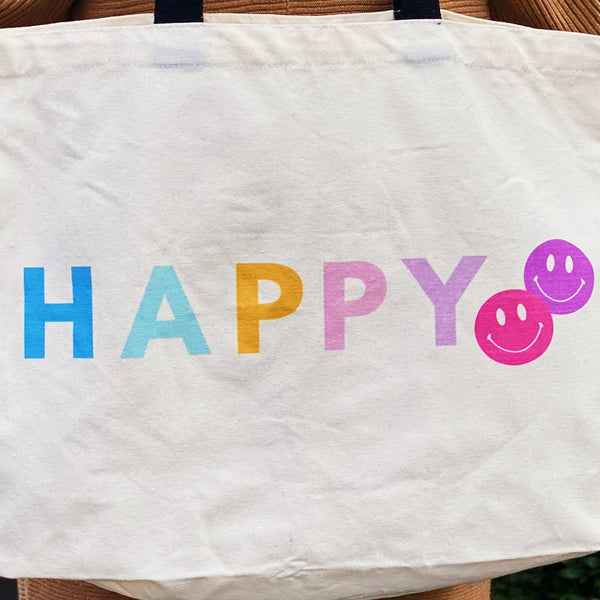 Happy And Smile Canvas Tote