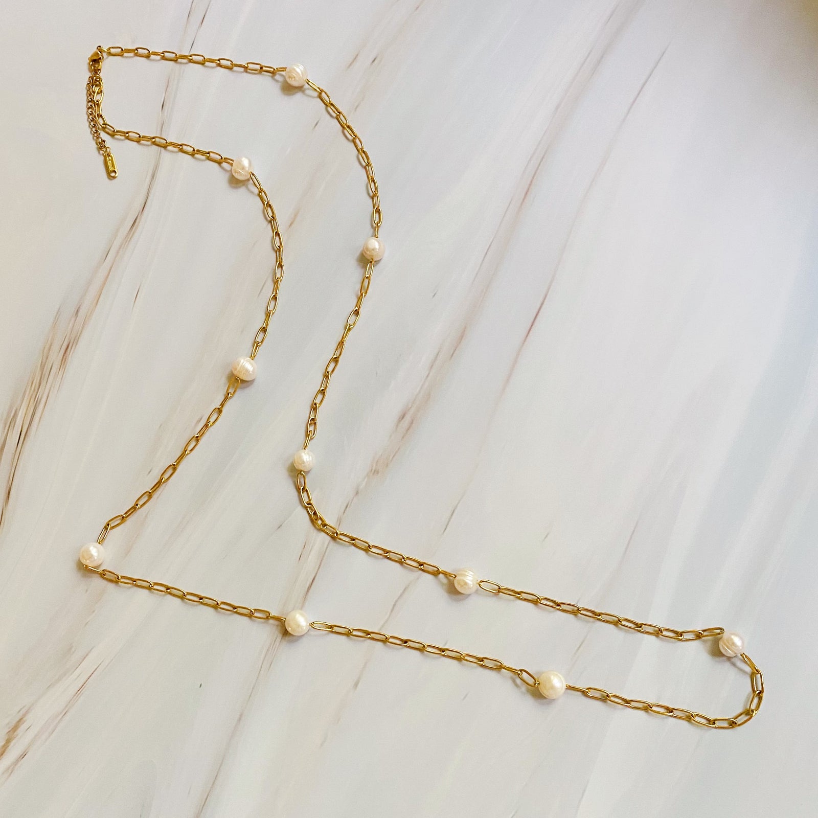 Collar Largo De Cadena Dorada Para Mujer - Con Perlas Sintéticas Y Colgantes De Rejilla, 88 Cm, Aleación