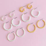 Set Of 3, Pearl And Chain Hoop Earrings