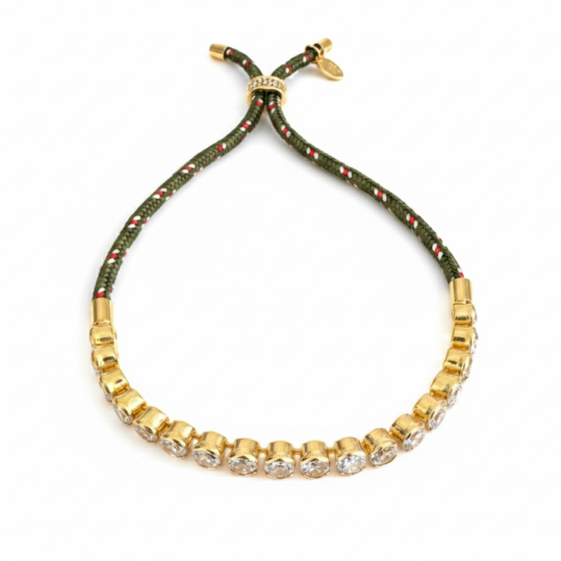 Adjustable rope-style tennis bracelet featuring round bezel-set cubic zirconia stones, offering a modern blend of shimmer and sporty sophistication.