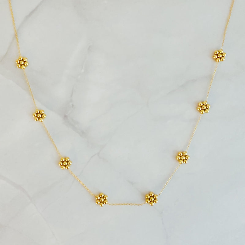 Dainty Golden Bead Flower Necklace