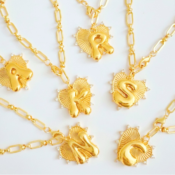 Balloon Initial Heart Charm Bracelet - Gold Link Chain