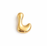 Glossy, balloon-style metal initial brooch pins in a playful, rounded design, available in multiple letters with a puffy, dimensional shape and metallic finish.