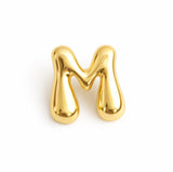 Glossy, balloon-style metal initial brooch pins in a playful, rounded design, available in multiple letters with a puffy, dimensional shape and metallic finish.