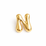 Glossy, balloon-style metal initial brooch pins in a playful, rounded design, available in multiple letters with a puffy, dimensional shape and metallic finish.