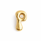 Glossy, balloon-style metal initial brooch pins in a playful, rounded design, available in multiple letters with a puffy, dimensional shape and metallic finish.