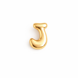 Glossy, balloon-style metal initial brooch pins in a playful, rounded design, available in multiple letters with a puffy, dimensional shape and metallic finish.