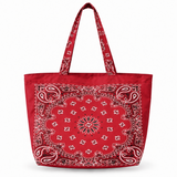 Ellison+Young Bandana Market Tote Bag in Classic Red with black paisley bandana print