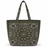 Ellison+Young Bandana Market Tote Bag in Moss Olive with black paisley bandana print
