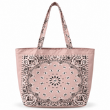 Ellison+Young Bandana Market Tote Bag in Mushroom Taupe with black paisley bandana print