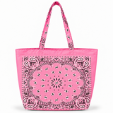 Ellison+Young Bandana Market Tote Bag in Indie Pink with black paisley bandana print