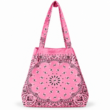 Ellison+Young Bandana Market Tote Bag in Indie Pink folded flat - lightweight and packable