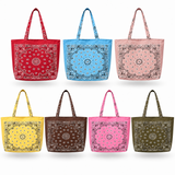 Ellison+Young Bandana Market Tote Bag in all 7 colors - Classic Red, Butter Yellow, Indie Pink, Coco Brown, Moss Olive, Sky Blue, Mushroom Taupe