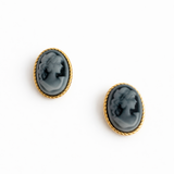 Set of two magnetic brooch pins or earrings featuring a classic black cameo silhouette with an elegant profile design, perfect for adding a vintage-inspired accent to scarves or other styled accessories.