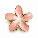 Flower shaped hair claw, gold finish pink enamel petals and white center