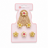 6 metal mini flower hair clips attached on pink card