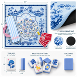 Infographic of blue porcelain mahjong playing set