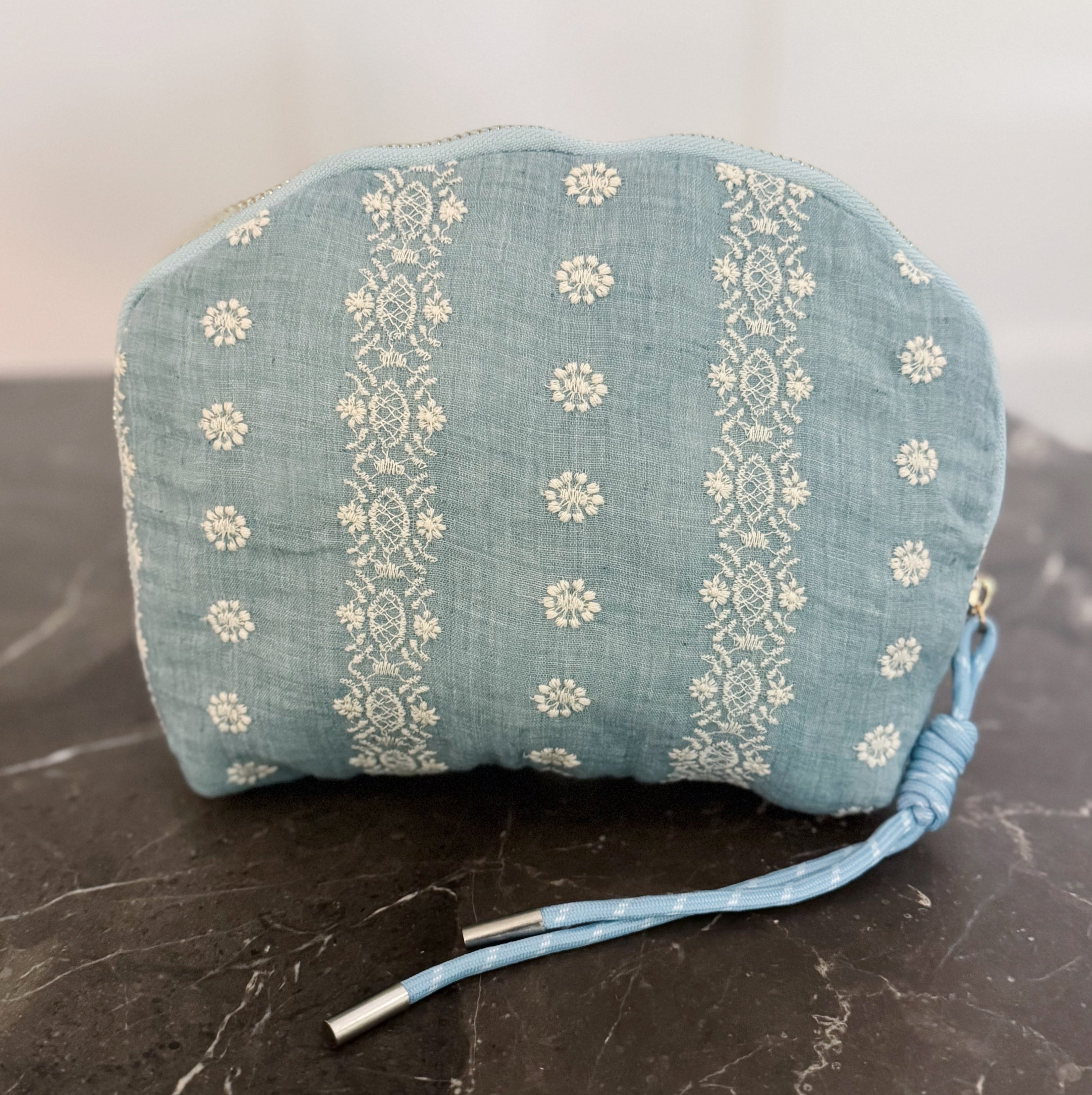 Blue and White Crochet Pattern Cosmetic Case – Vintage-Inspired Makeup ...