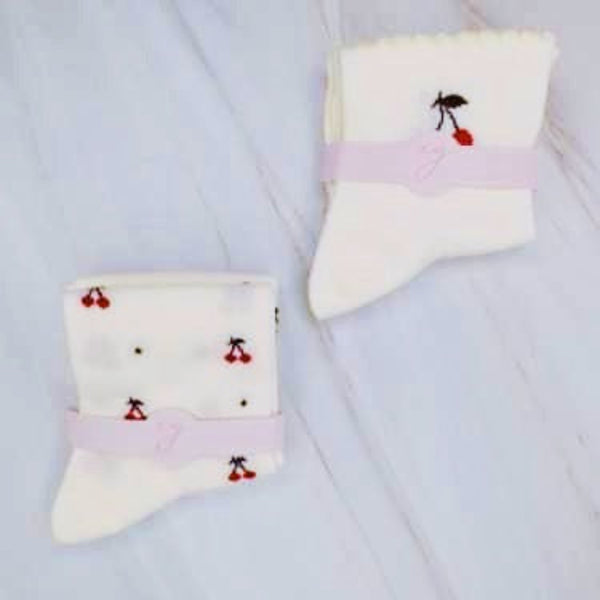  Fun and fruity set of two pairs of socks featuring playful cherry patterns—perfect for adding a pop of color and charm to your everyday wardrobe.