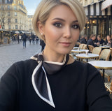 Elegant ribbon-style scarf with contrasting edges, perfect for adding a refined touch to hairstyles, handbag handles, or necklines.