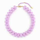 Necklace with lavender beads on a white background