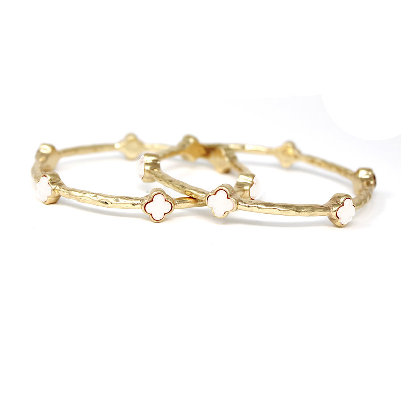 Color Clover Hammered Texture Stackable Bangle Set of 2