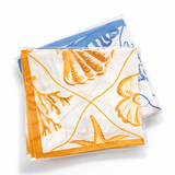 Two patterned napkins with floral designs on a white background