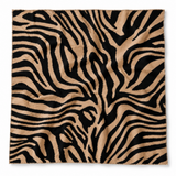 Camel and black zebra print oversized square scarf with lightly fringed edges, shown flat on a white background.