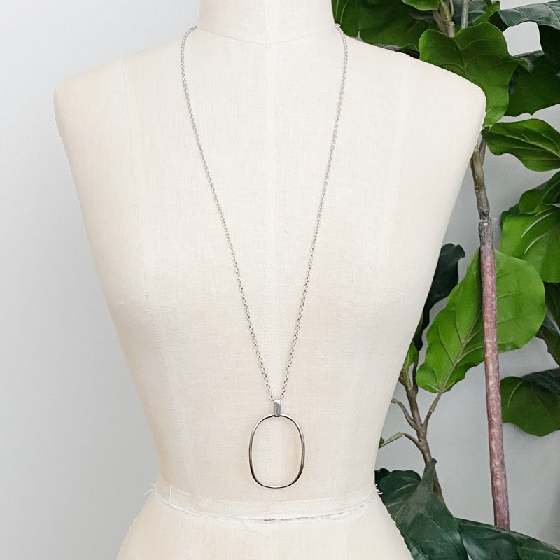 Sleek Oval Pendant Long Necklace