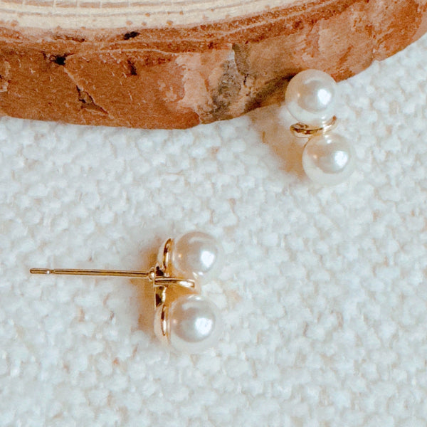 Double Pearl Mini Stud Earrings