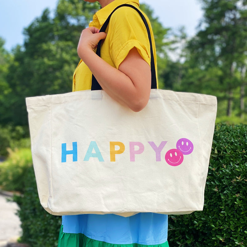 Happy And Smile Canvas Tote