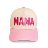 MAMA embroidered in bold font in pink thread, pink tone brim baseball cap