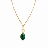 Equestrian bit design with green malachite stone oval pendant necklace on white background