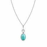 Equestrian bit design with blue turquoise stone oval pendant necklace on white background