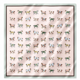 Silk scarf with horse pattern on a pink background