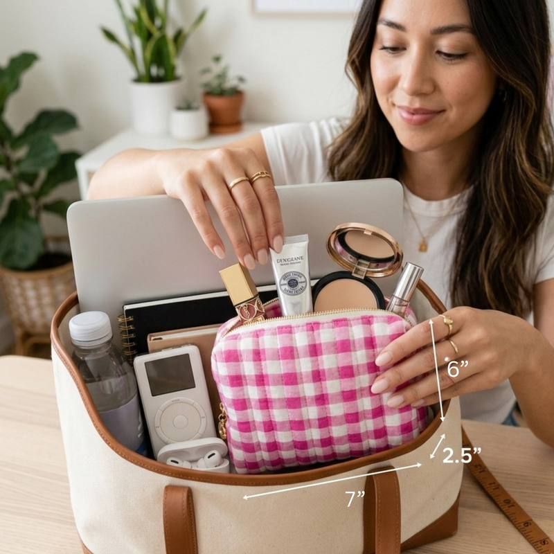 checkered travel makeup bag Everyday Gingham Cosmetic Bag Travel Pouch