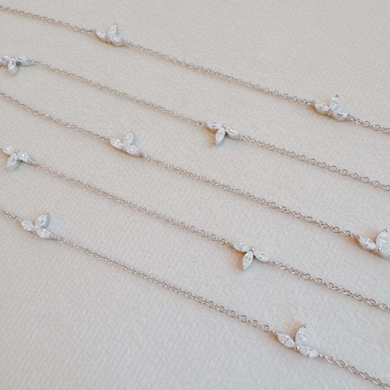 Marquise Moissanite Station Necklace - Gold Plated Sterling Silver