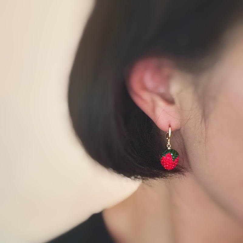 Fresh Cut Strawberry Dangle Huggie Earrings