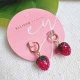 Fresh Cut Strawberry Dangle Huggie Earrings