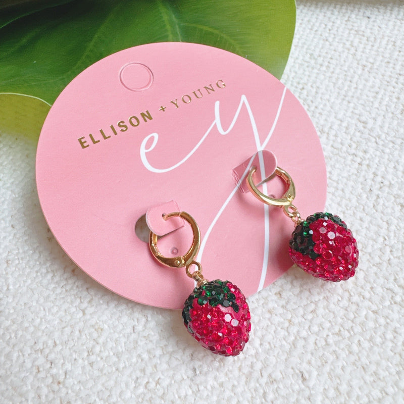 Fresh Cut Strawberry Dangle Huggie Earrings