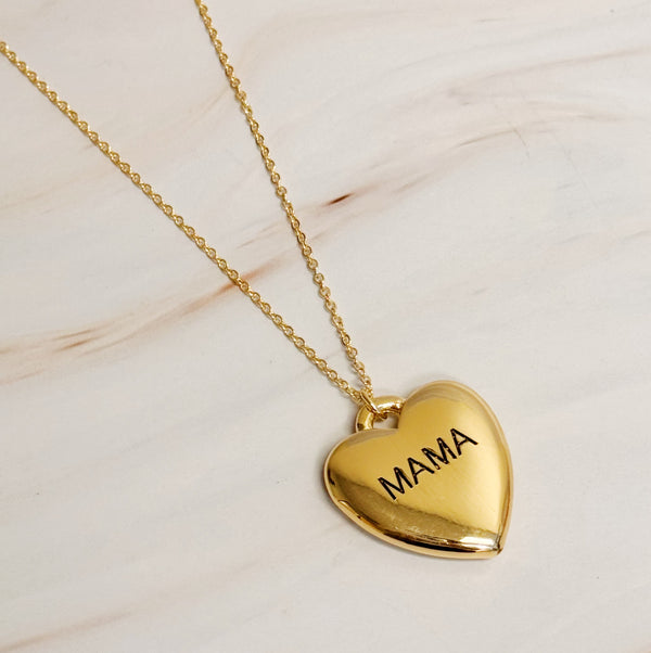 Mama Engraved Heart Pendant Necklace