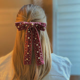 Pearl Throwed Velvet Bow Hair Clip