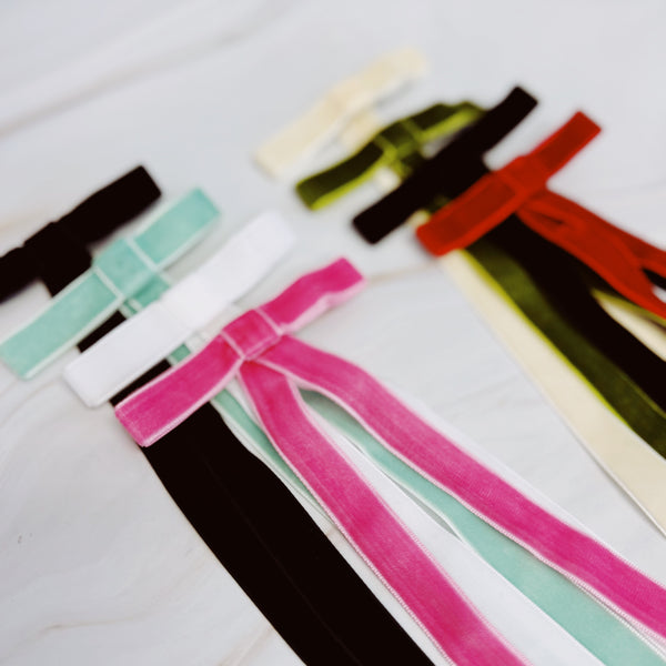 Long And Slim Velvet Bow Hair Clip Set Of 4