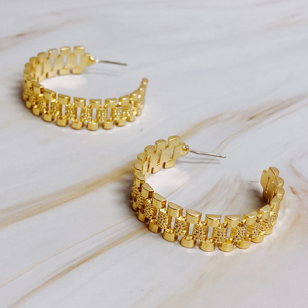 Golden Watch Band Hoop Earrings